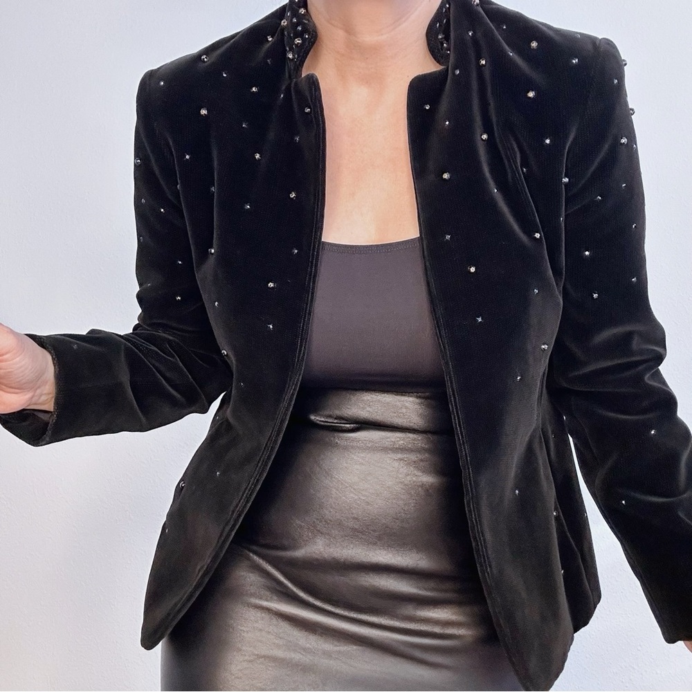 Vintage Black Velvet Corduroy Studded Blazer
